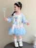 Autumn 2025 Girls' Cartoon Sweatshirt Mesh Dress with Bowknot - Sweet Baby Princess Dress