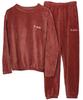 Three Joy Women's Cute Winter Loungewear Set, Fluffy, Long Sleeves, Red