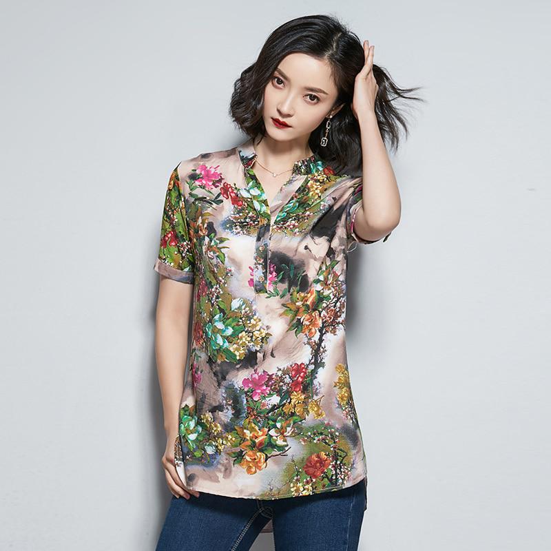 

SURWENYUE модная шифоновая рубашка с короткими рукавами и принтом размера плюс, летний топ, женские рубашки, офисная блузка XXXXL зелёный