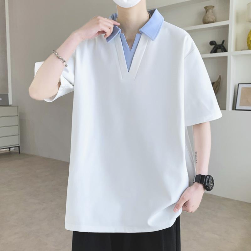 Plus Size 8XL Men's Color Blocked Lapel Polo Shirt, Men's Casual Short Sleeved T-shirt
