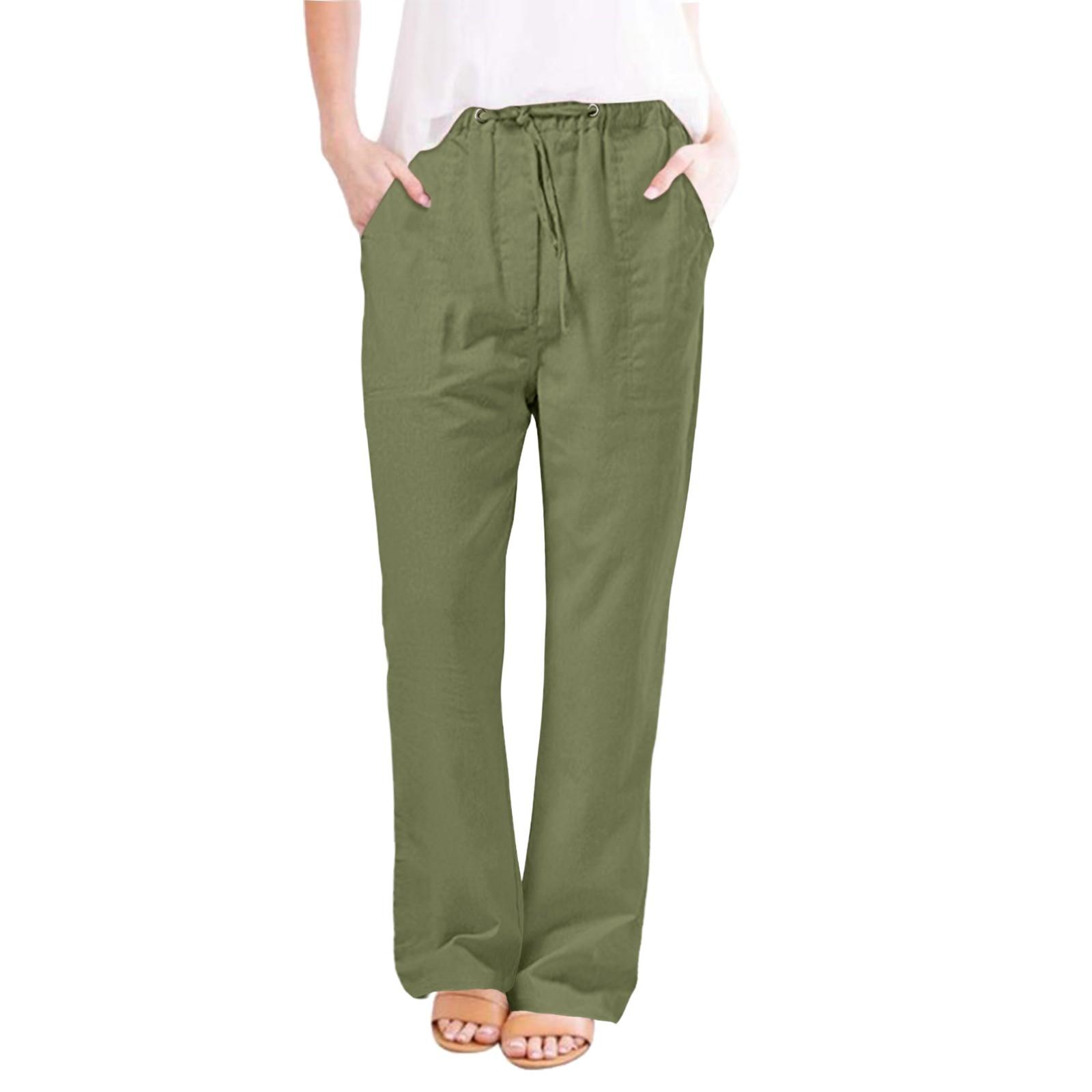 

Women Fashion Casual Cotton Hemp Drawstring Color Beach Trousers Pants L армия зеленый