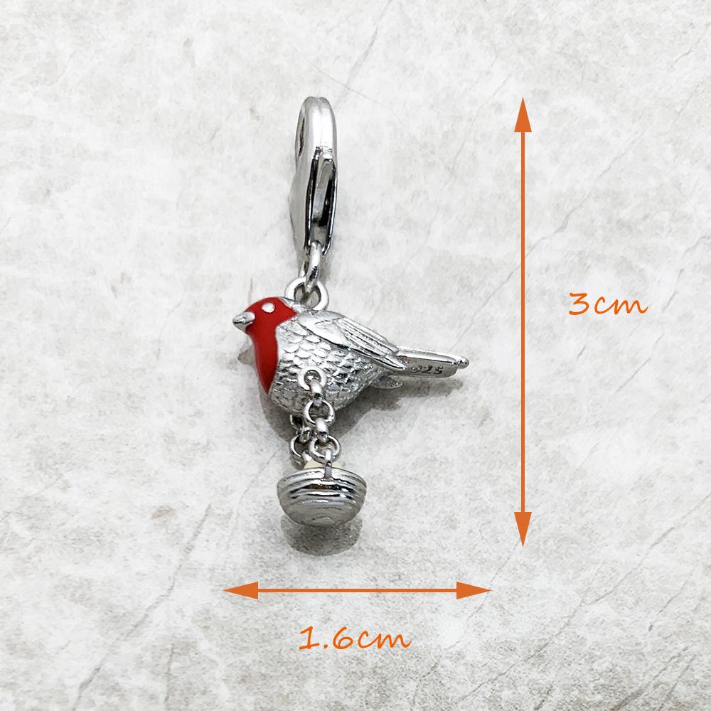 Red Robin Bird Dangle Charm For Women 925 Silver Cute New Gift