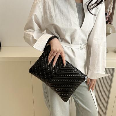 2025 New Beads Inlaid with Solid Color, New Foreign Texture, Large Capacity, Simple Single Shoulder Oblique Span Envelope Women's Big Bag
