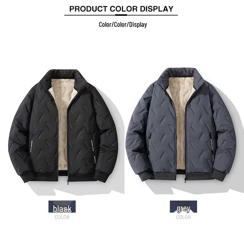 Men's Windproof Lambskin Cotton Winter Coat with Velvet, Thick, Loose Fit, Stand Collar, Large Size.