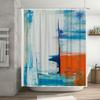 Cortina de Chuveiro com Estampa de Arte Abstrata Azul Branco Laranja Tecido Decorativo Impermeável Cobertura para Banheira Pendurado na Parede do Banheiro Doméstico