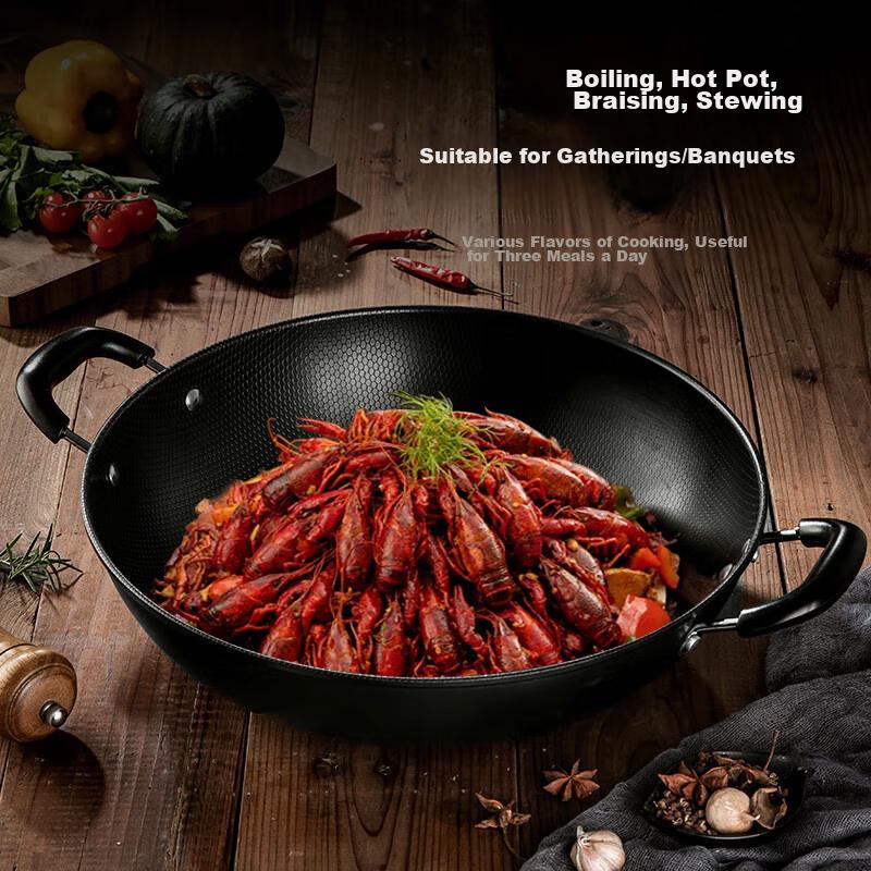 Wok Iron Pan with Lid, 30cm Non-Coated Pure Iron Frying Pan, Nitrided, Compatible with Gas And Induction Stoves MCC4558
