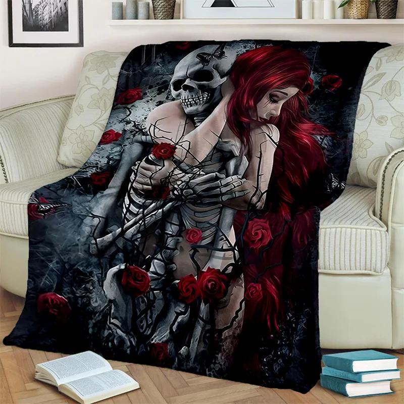Coperta Orrore Teschio Femminile Ragazza Morta Gotica, Morbida Coperta da Lancio per Casa Camera da Letto Letto Divano Picnic Viaggio Ufficio Coperta Coprente Bambino