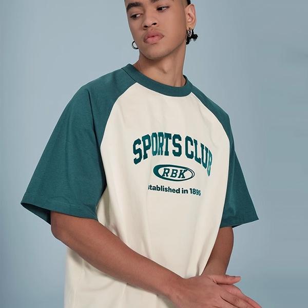 Reebok Color Block Raglan Short Sleeve T-Shirt Unisex Tops Gem-Green 24SRC421UGL7