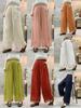 Women's 2026 Spring/Summer High Waist Wide Leg Linen Pants with Elastic Waist and Retro Embroidery