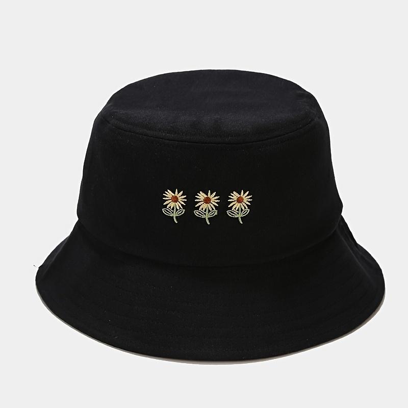 1pc Sunflower Embroidered Bucket Hat Simple Literary Style Basin Hat Summer Thin Sun Hat For Women