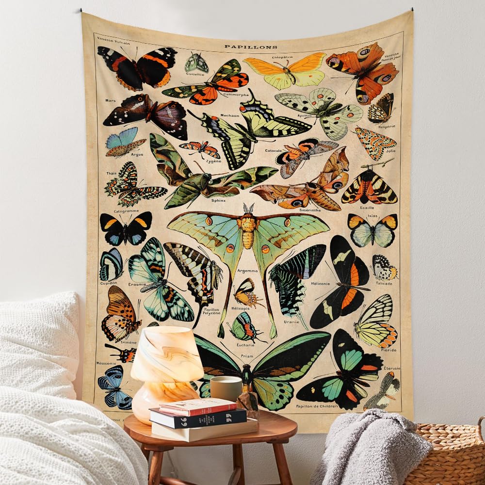 Neon Sun & Moon Tapestry, Psychedelic Rainbow Celestial Print with Clouds On Black Background, Wall Hanging for Boho Decor