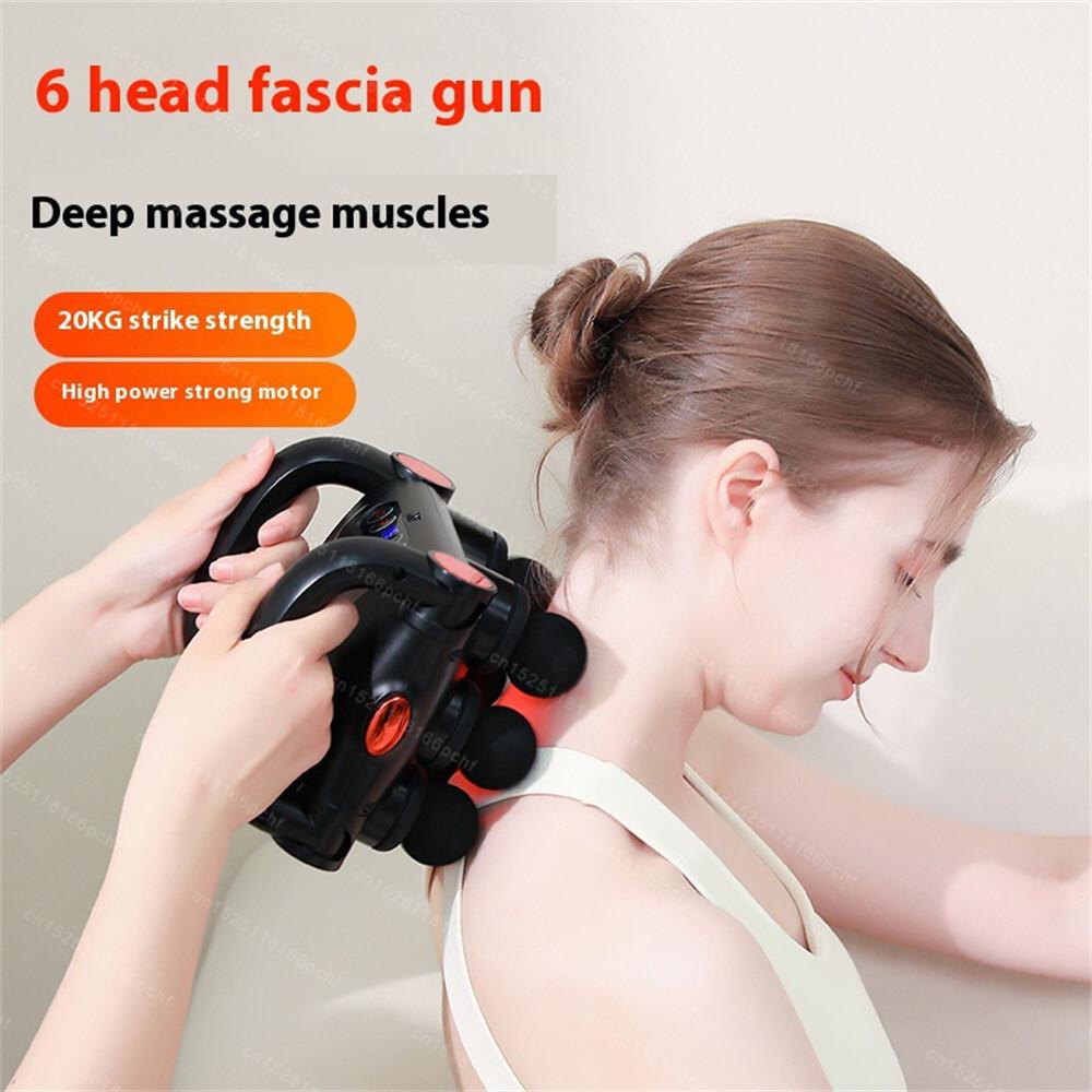 Fascia Gun 6-Head Muscle Massage Gun Professional Body Leg Back Shoulder Waist Fascia Gun High Frequency Vibration Massager Gun