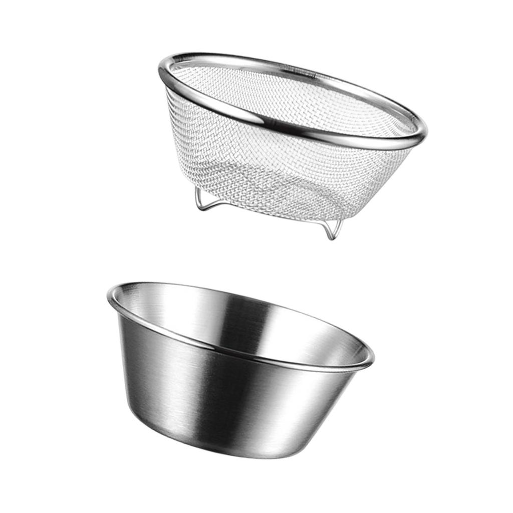 Stainless Steel Kitchen Colander with Bowl Set Small Food Rice Strainer Fruit Washing Basket for Food Preparation Tool