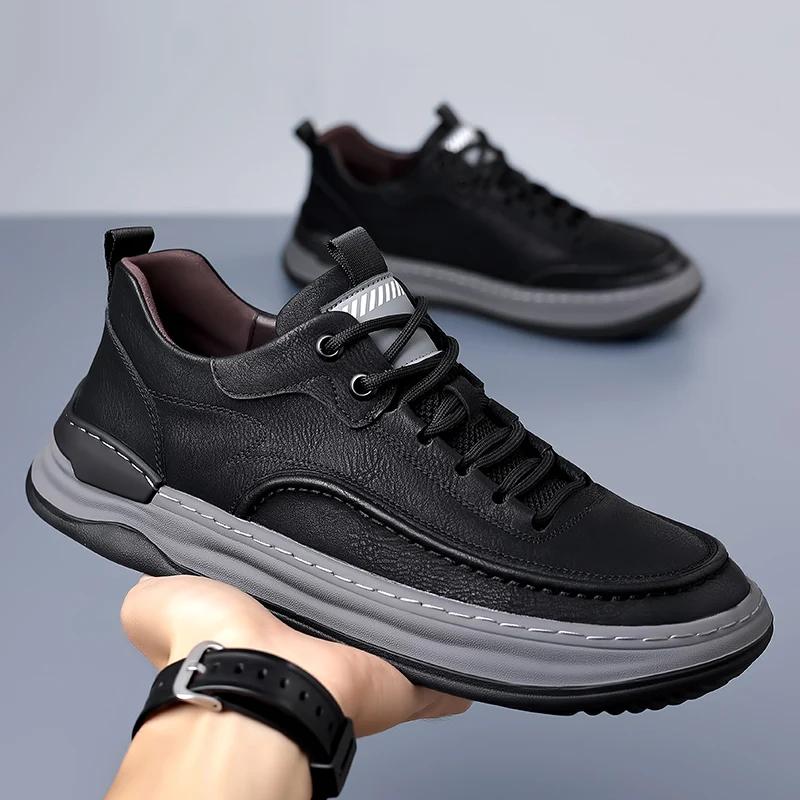 Fashion Sport Shoes Genuine Leather Men's Shoes  Brand Casual Shoes Lace up Mens Sneakers Italian Breathable Skateboard Shoe