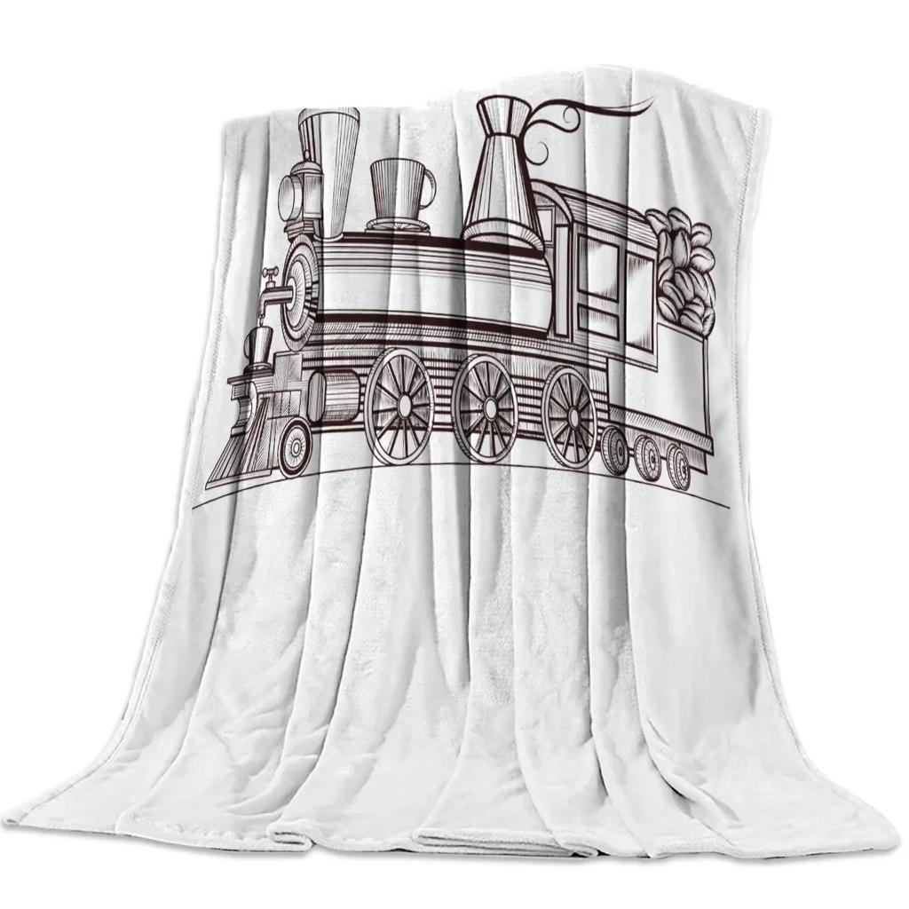 Flannel Blankets The Steam Age Of Old Trains Blanket Cushion Warm Throws on Sofa Bed Home Bedspread Travel Fleece Blanket Queen