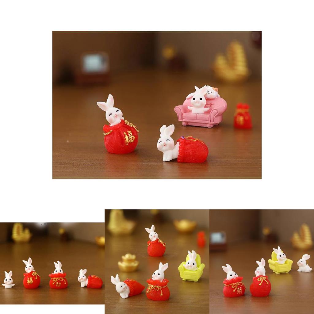 Charming Cartoon Resin Rabbit Figurine New Year Good Luck Bag For Home Decor