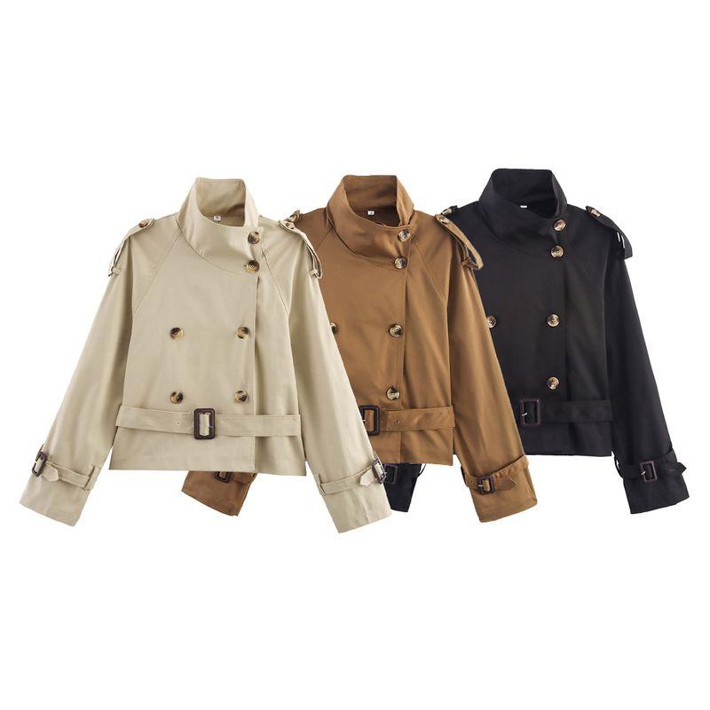 Kaslead New Women Clothes Western Style Versitile Fashion Short with Waist Buckle Trench Coat Outerwear