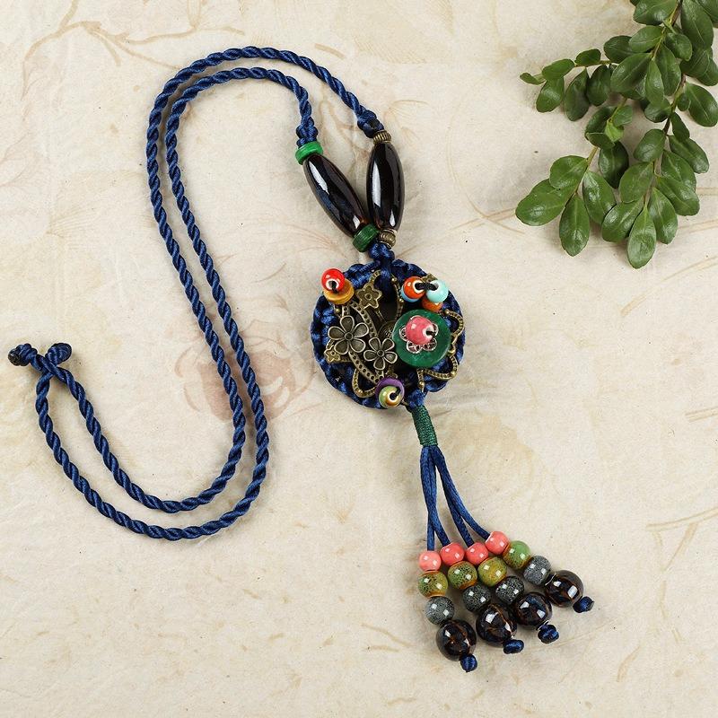 New Forest handmade ceramic necklace, women's retro versatile sweater chain simple long accessories pendant