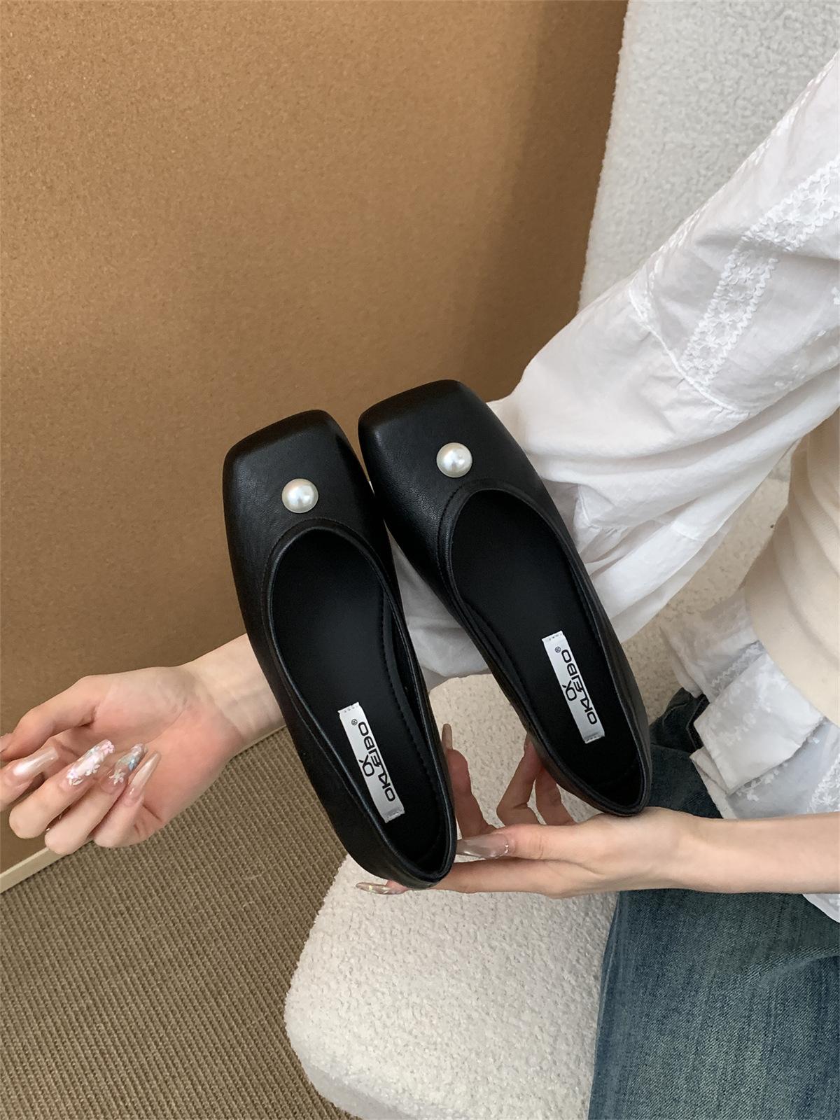 

Gentle French grandma shoes square head single shoes women s shoes spring and autumn 2025 new retro casual versatile shoes 39 чёрный