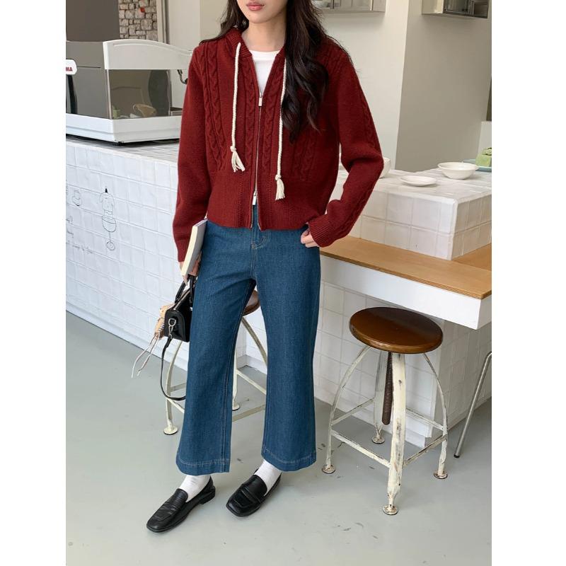 3rd Morning Vintage Cable Knit Double Zipper Hooded Sweater Jacket ZY3368 One Size красный