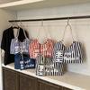 Canvas Striped Tote Bag - Women's College Style Handbag & Shoulder Bag