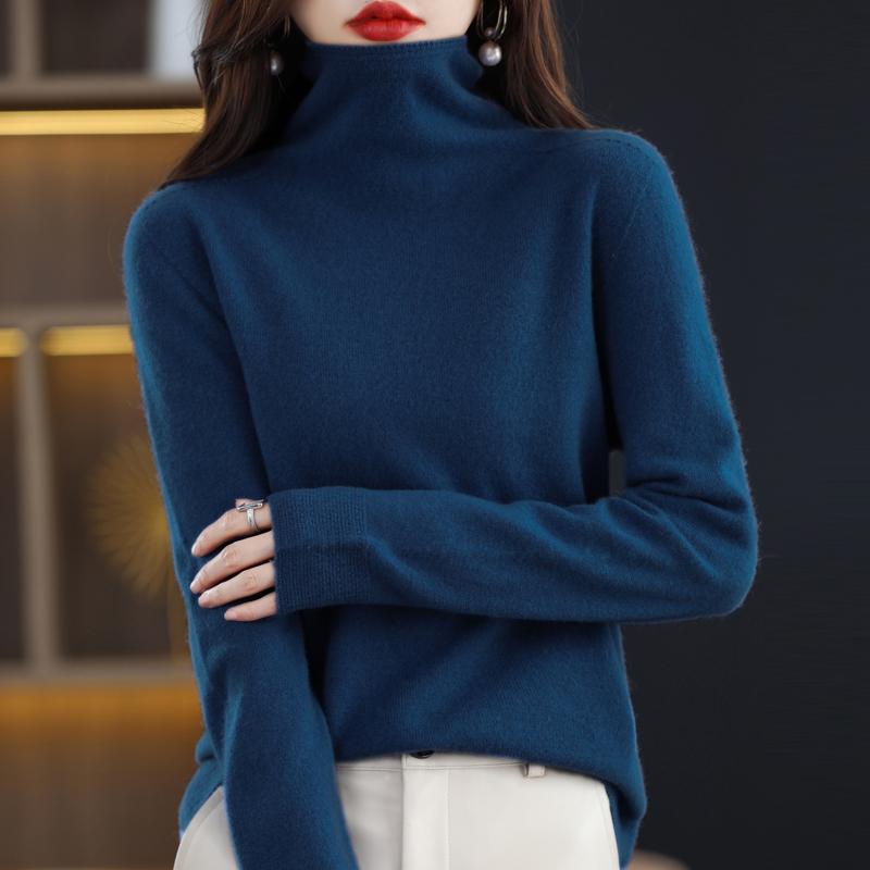 Dámský svetr s rolákem, kašmír Qinghe, 30 % kašmír 70 % vlna, zimní pletený svetr podzimní svetr kašmírový svetr