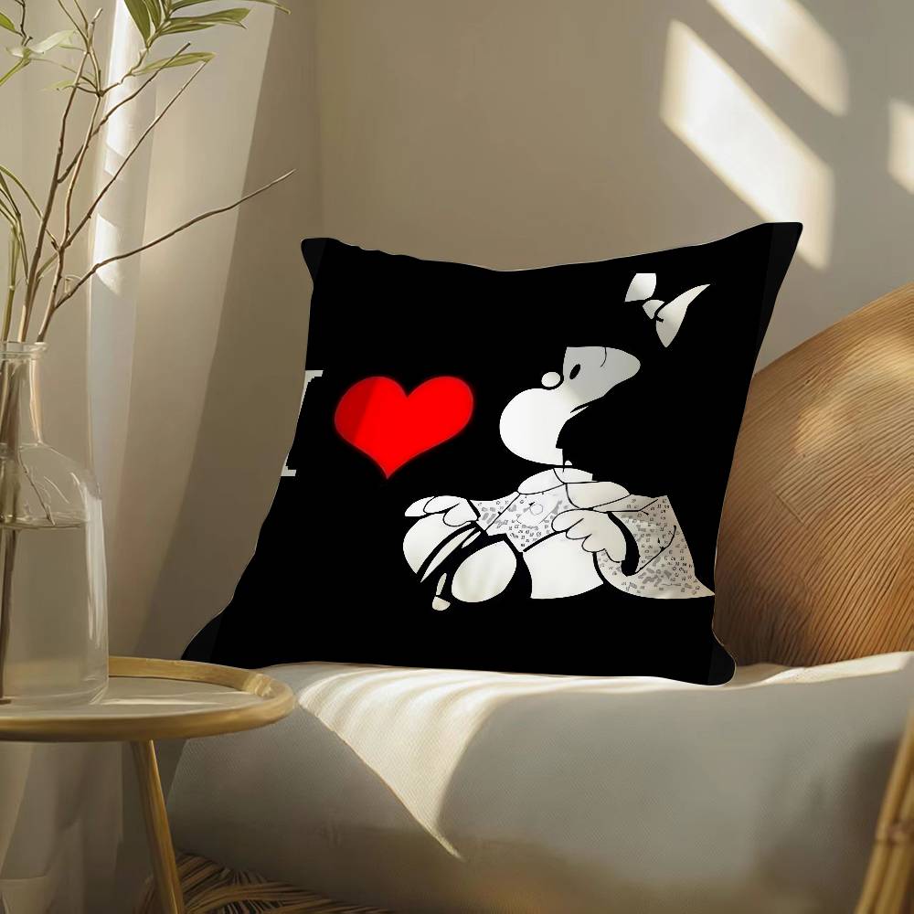 Quino Cartoon Cute Girl Mafalda-M Pillow Case Silky Elegant Comfort Sofa Bed  Invisible Zipper Beach Pillowcase