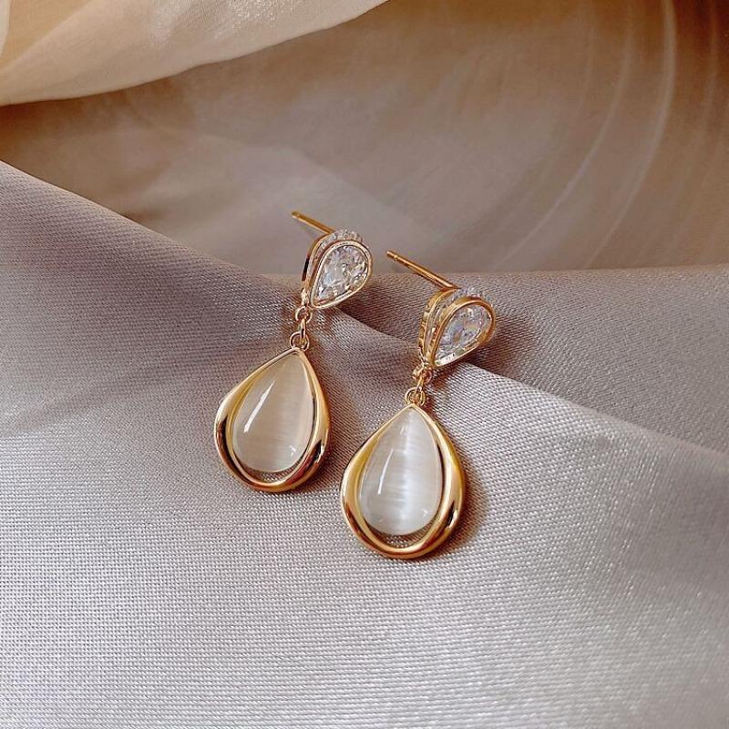 New Vintage Marble Opal Stone Big Stud Earrings Women Fashion Temperament Ear Stud Circle Pearls Stone Jewelry