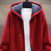 Men Winter Coat Hooded Drawstring Long Sleeve Plush Lining Mid-length Knitting Coat Zipper Placket Thickened Knitwear