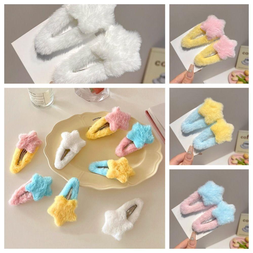 Minimalist Style Plush Star Hair Clip Ornament Hair Accessories Plush BB Hairpins Headdress Sweet Fluffy Barrettes Party