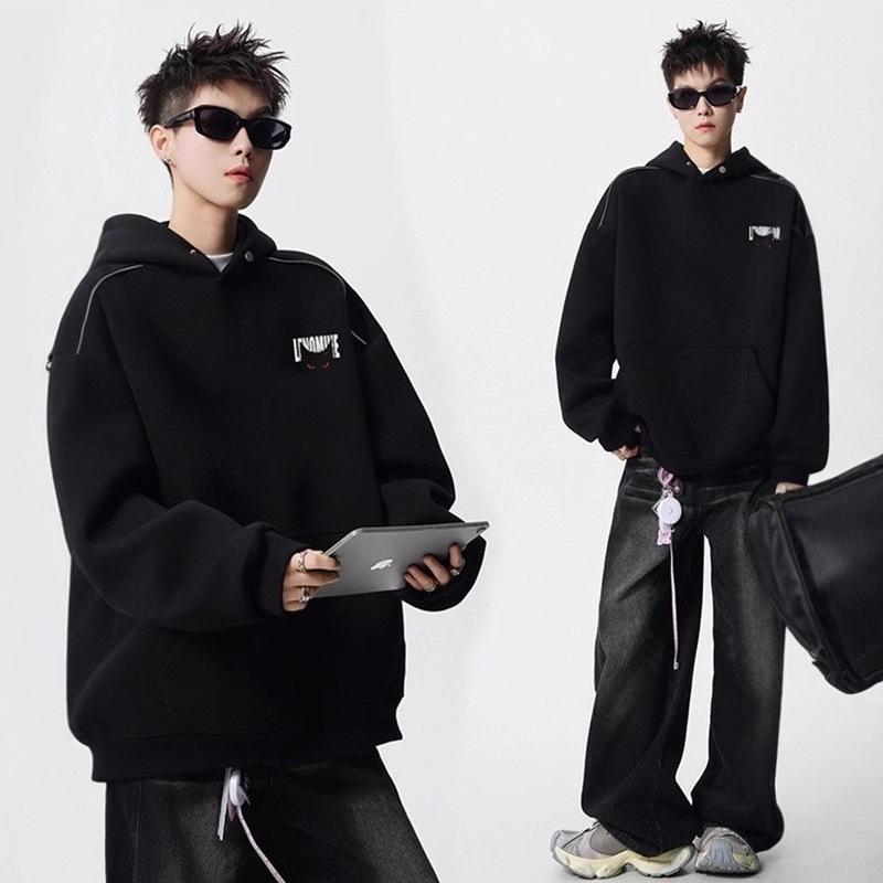 Men's Autumn American Brand Devil Cat Print Hoodie, Heavyweight & Trendy Stiff Sweatshirt, Cleanfit Base Layer.