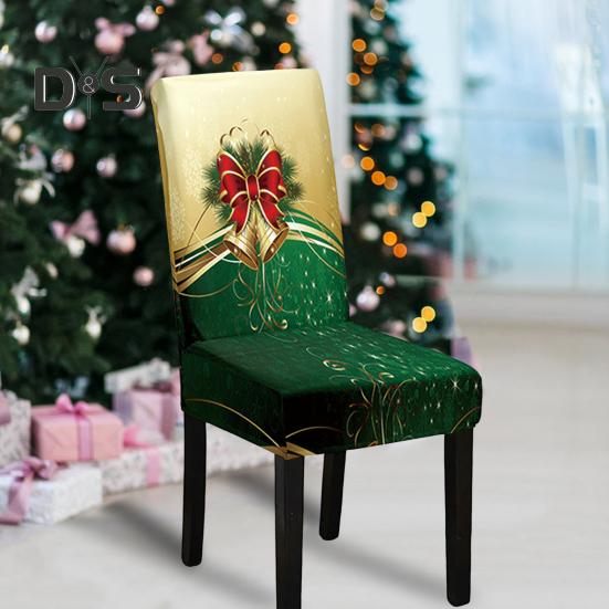 Christmas Chair Cover Dustproof Cartoon Santa Snowman Print Stretchable Fabric Anti-slip New Year Party Decoration Chair Protective Sleeves