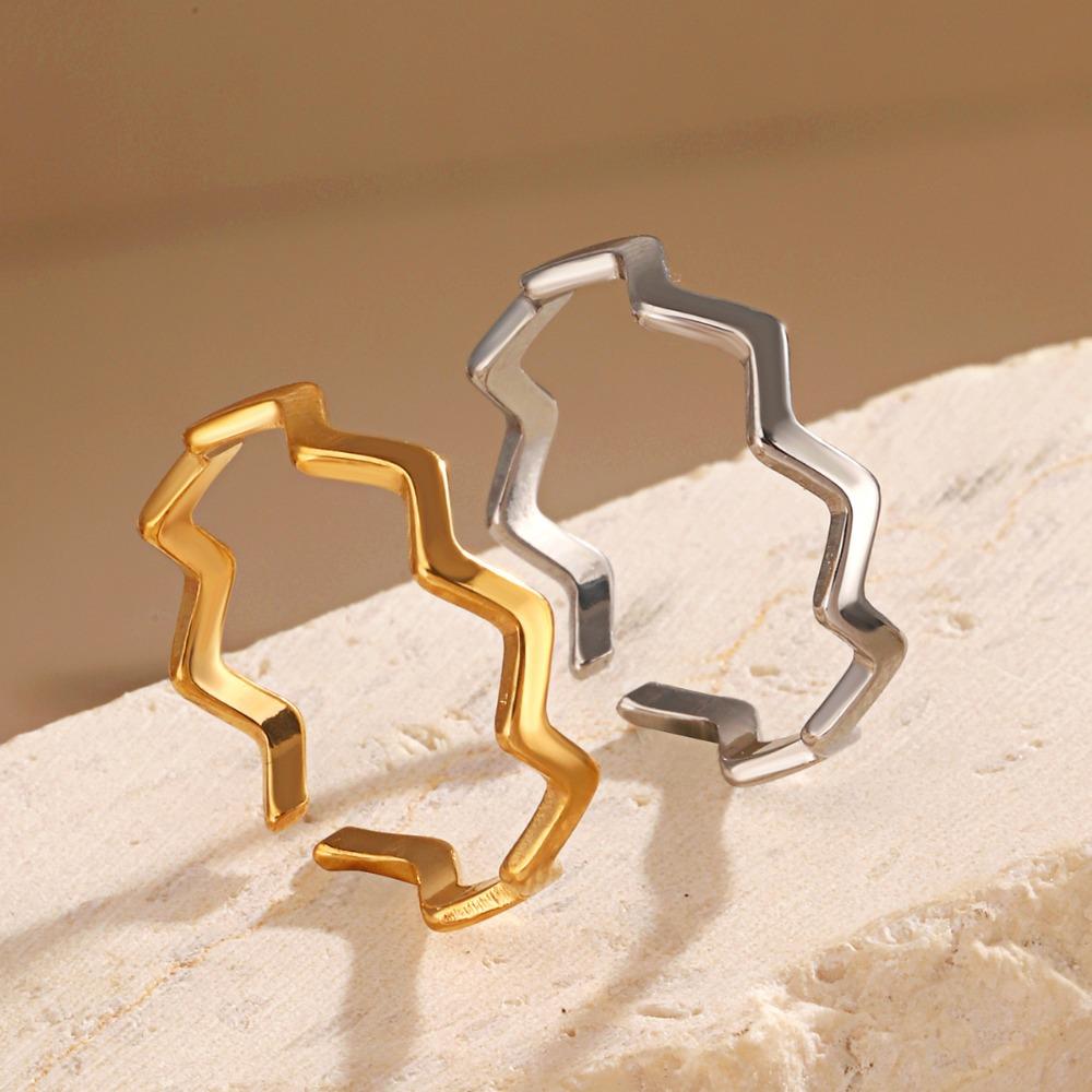 Minimalist Stainless Steel Geometric Lines Wave-shaped Opening Rings for Women Fashion Stackable Finger Jewelry Accessories Gift