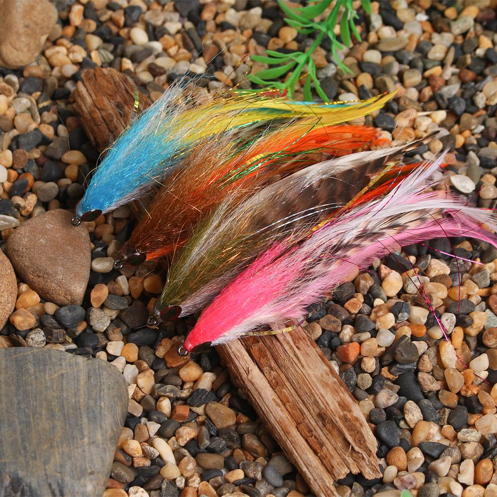 1PC #2/0 Big Streamer Saltwater Fly Grizzly Hackle Big Game Flies Salmon Bass Pike Trout Chub Fishing Artificial Lure Baits