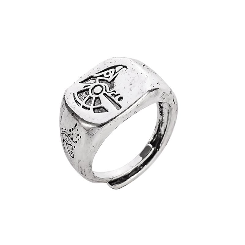 

Ancient Egyptian Gods Horus and Anubis Pattern Ring Men s Vintage Punk Amulet Adjustable Size Ring Adjustable