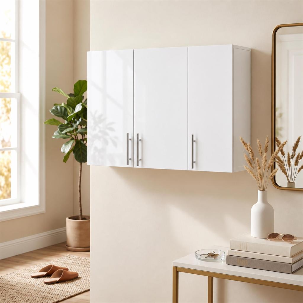 Bathroom Wall Cabinet, Wall-Mounted Bathroom Storage Cabinet with 3 Doors, Adjustable Shelf for Kitchen, White
