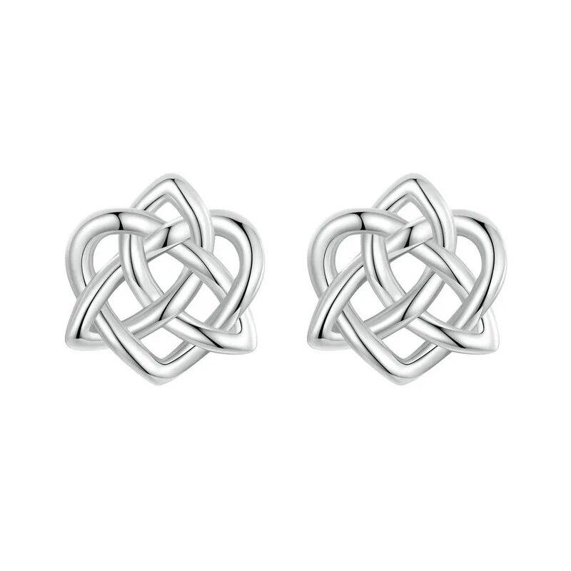 

BAMOER, серьги-гвоздики из стерлингового серебра 925 пробы с кельтским узлом, в форме сердца, витые серьги для женщин, модные ювелирные изделия, подарок BSE958