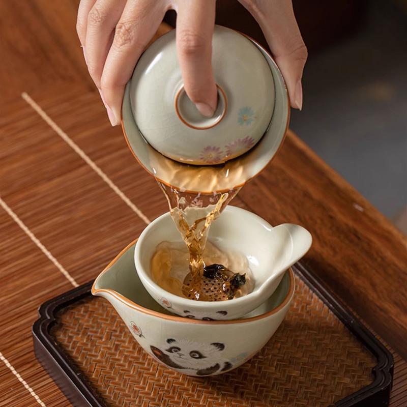 Chinese Ru Kiln Fair Cup Tea Infusers Handmade Panda Ceramic Teacup Tea Water Separation Tools Household Tea Set Accessories
