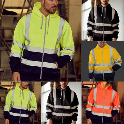 Mens Road Work High VisibilityPullover Long Sleeve Hooded Sweatshirt Tops Blouse