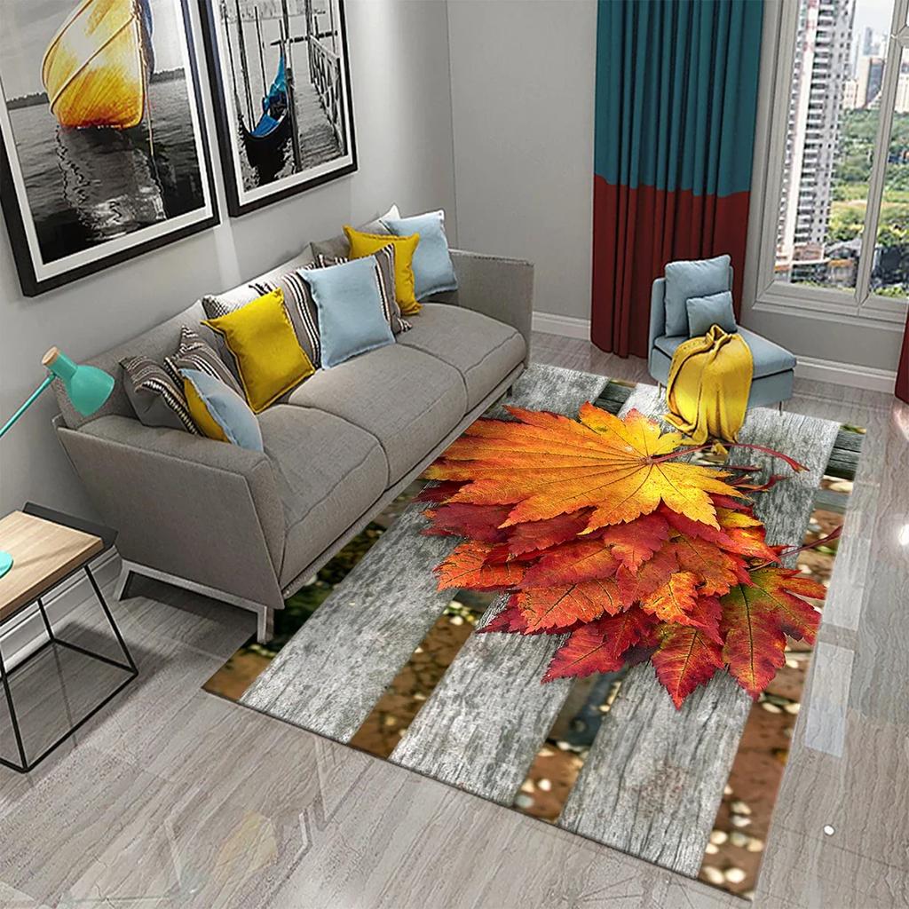 3D Autumn Yellow Maple Leaves Carpet Modern Kitchen Bathroom Anti-Slip Entrance Doormat Bedroom Living Room Balcony Floor Carpet