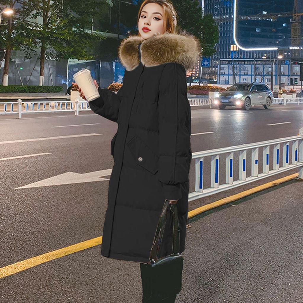 Zimní dámský kabát Zesílený Vatovaný Umělá kožešina Dlouhý rukáv Zapínání na zip Bavlna Dámský Péřový kabát Slim střih Střední délka Kapsy Bunda