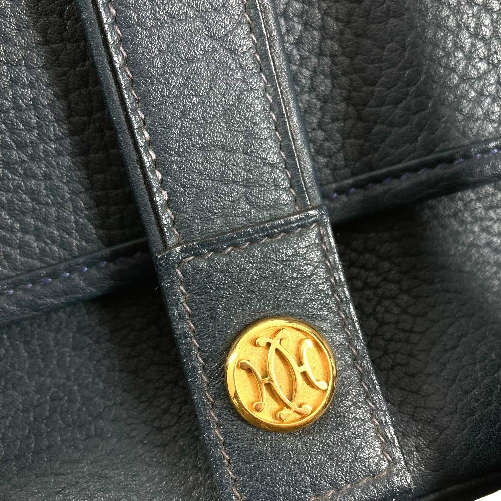 HERMES Logo Noumea Shoulder Bag Hand Bag Drawstring Shoulder Bag Leather Navy