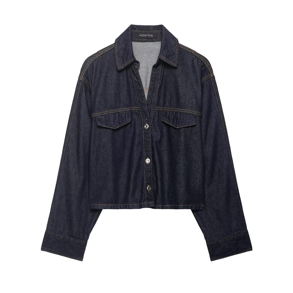 European and American Style, New Women's Clothing, Flip-top Short Denim Shirt, High Waist and Wide Legs, Jogging Jeans.