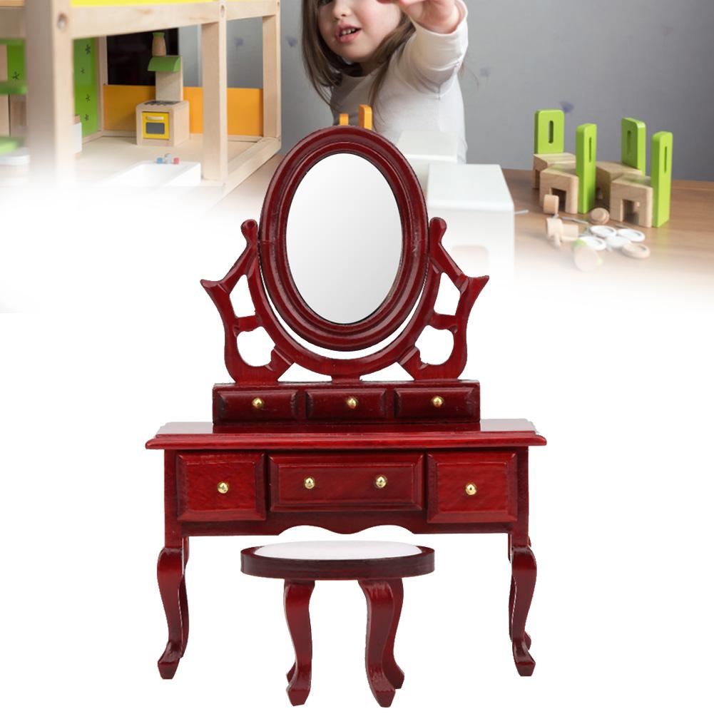 1:12 Puppenhaus Miniatur Schlafzimmermöbel Schminktisch Hocker Modell Spielzeug Zubehör Simulation