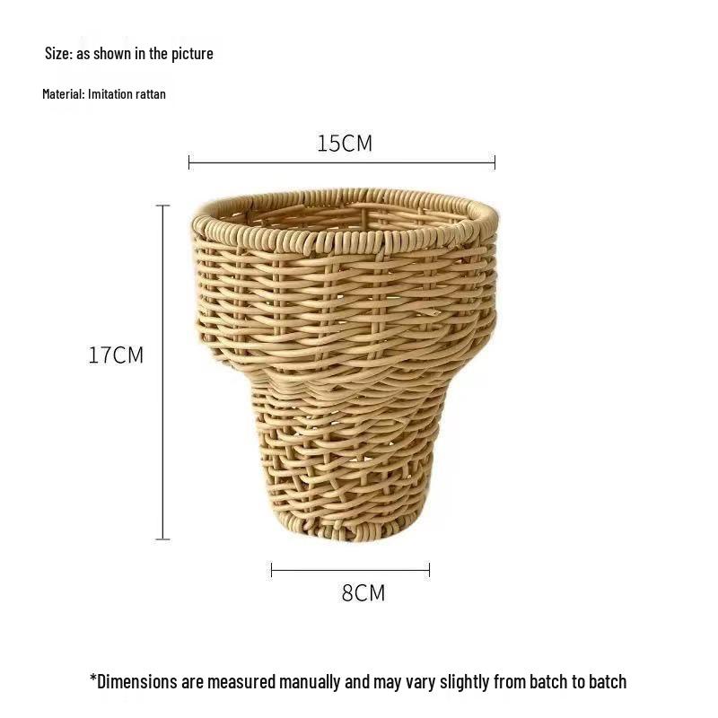 Pastoral-Style Handwoven Rattan Flower Basket - Small Decorative Green Plant Basket