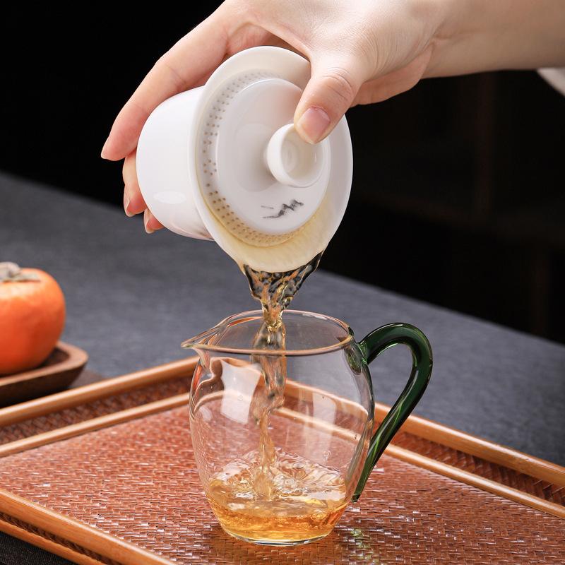 NEW 360-Degree Floating Three-Talent Covered Dehua White Porcelain Kung Fu Set Bowl with Dragon Pattern Tea Offering Bo