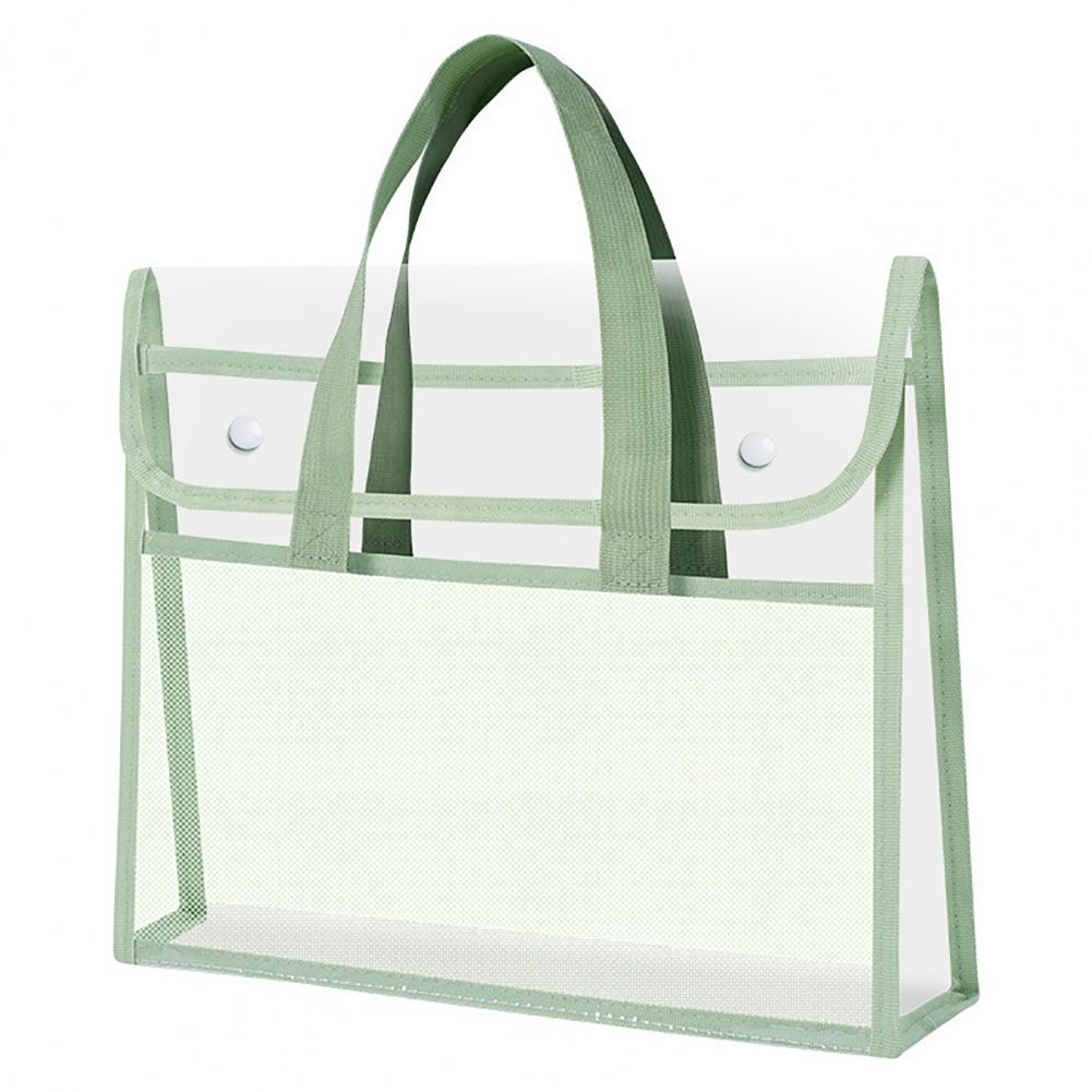 

A4 Expandable File Folder With Snap Closure Transparent Plastic Waterproof Pouch Portable Documents Tote Bag For Office School зелёный