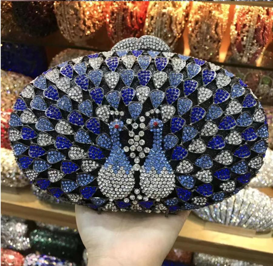 White Diamond Blue Purse For Lady Crystal Evening Clutch Bag 100% Handmade Rhinestone Women Party Mini Minaudiere Bag