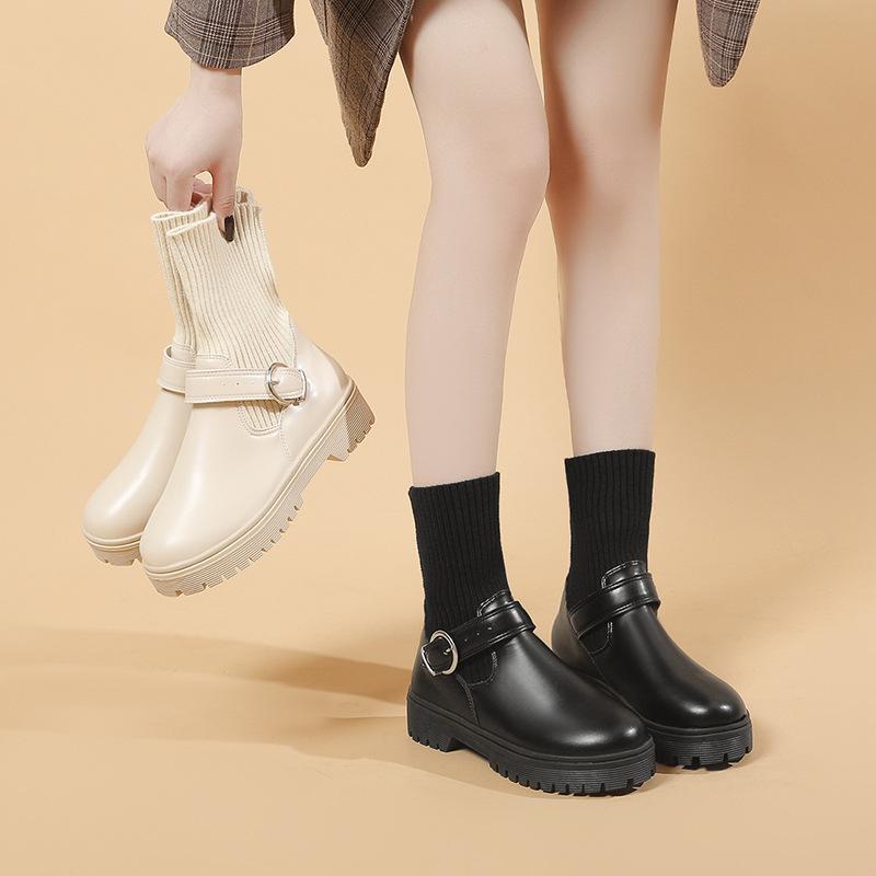 Designer Woman Casual Ankle Boots Lolita Knitting Boot Fashion Ladies Shoes Korean Hot Sale All-match High Heels Botas Mujer