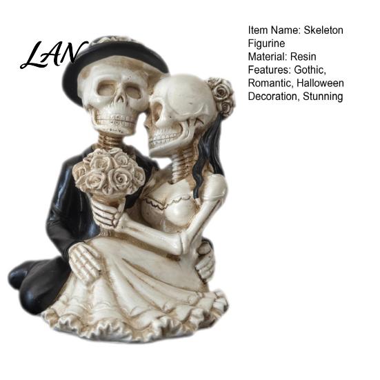 Anniversary Keepsake for Couples Gothic Skeleton Couple Figurine, Spooky Resin Halloween Skull Lover Statue, Day of Themed Desktop Decor The